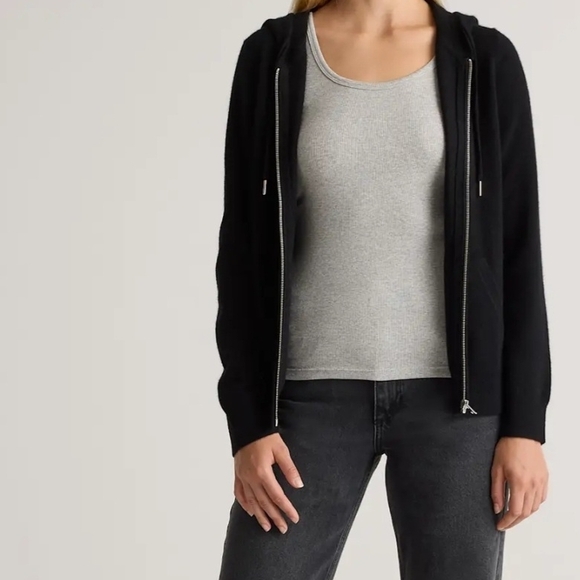 Quince Mongolian Cashmere Women's Black Zip-Up Hoodie - Picture 3 of 4